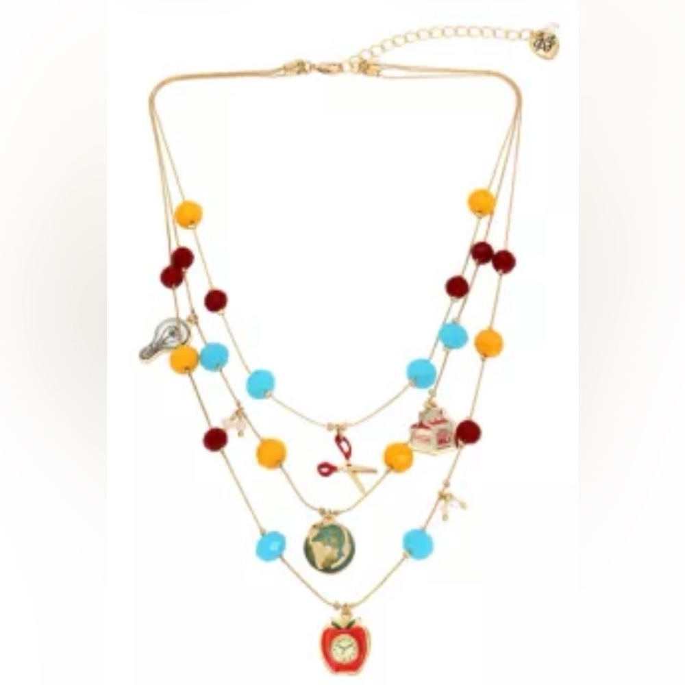 BETSEY JOHNSON Back to Cool Triple Layer Illusion Charm Necklace NEW NWT
